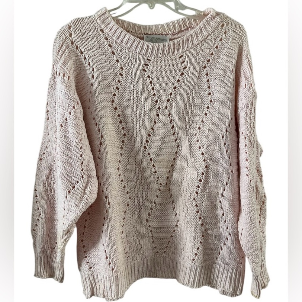 Vtg 1980's Pink Knit Sweater. Across America by Knit Maven. Large